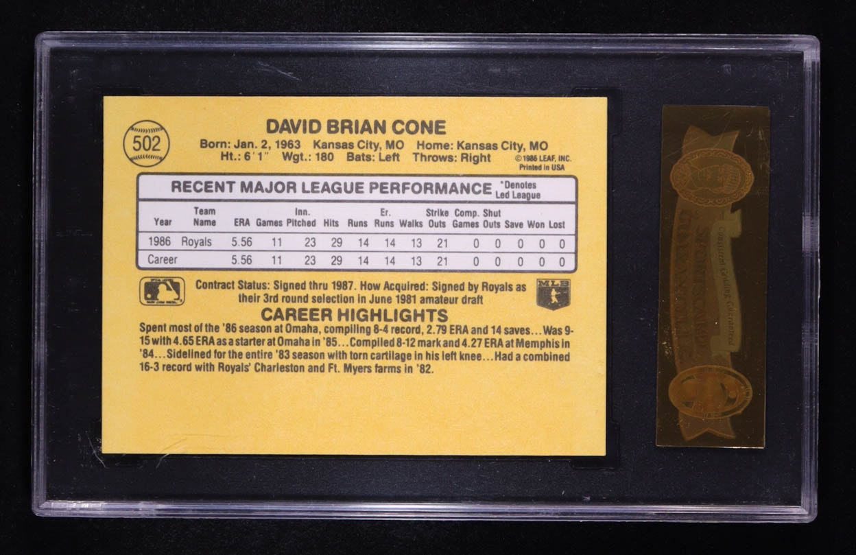 David Cone 1987 Donruss #502 RC (SGC 9) at PristineAuction.com David Cone 1987 Donruss #502 RC (SGC 9) at PristineAuction.com