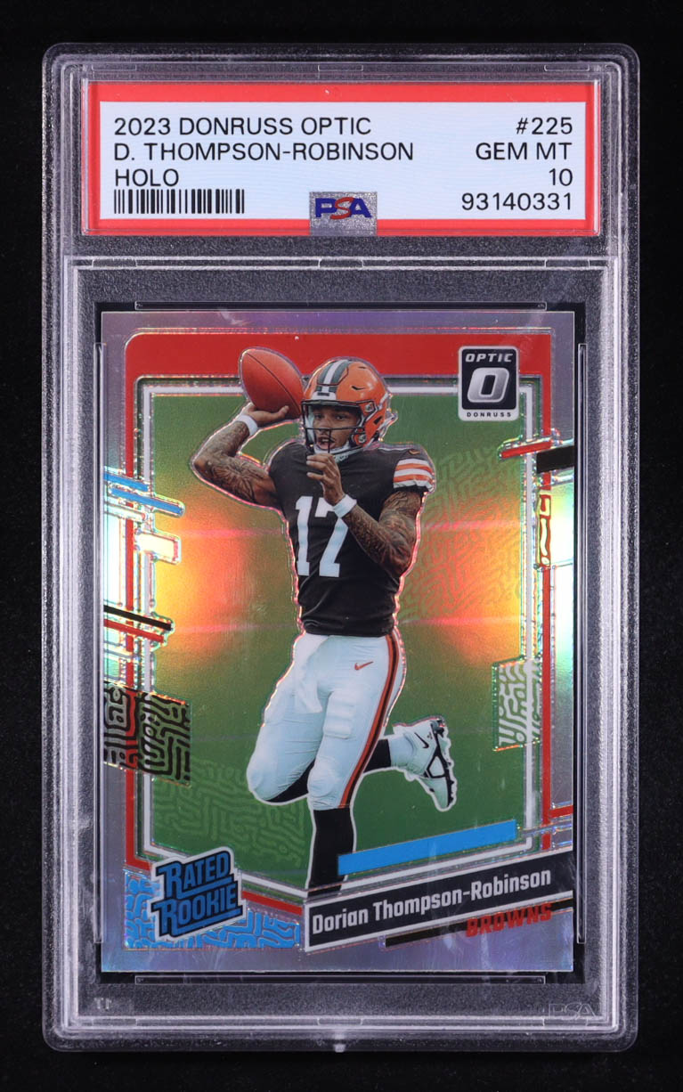 Dorian Thompson-Robinson 2023 Panini Donruss Optic Rated Rookie Holo #225 RC (PSA 10) at PristineAuction.com Dorian Thompson-Robinson 2023 Panini Donruss Optic Rated Rookie Holo #225 RC (PSA 10) at PristineAuction.com