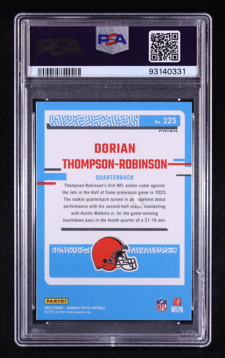 Dorian Thompson-Robinson 2023 Panini Donruss Optic Rated Rookie Holo #225 RC (PSA 10) at PristineAuction.com Dorian Thompson-Robinson 2023 Panini Donruss Optic Rated Rookie Holo #225 RC (PSA 10) at PristineAuction.com