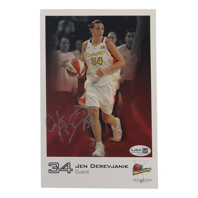 Jennifer Derevjanik Signed Mercury 5x8 Team Issue Autograph Card (JSA) at PristineAuction.com Jennifer Derevjanik Signed Mercury 5x8 Team Issue Autograph Card (JSA) at PristineAuction.com