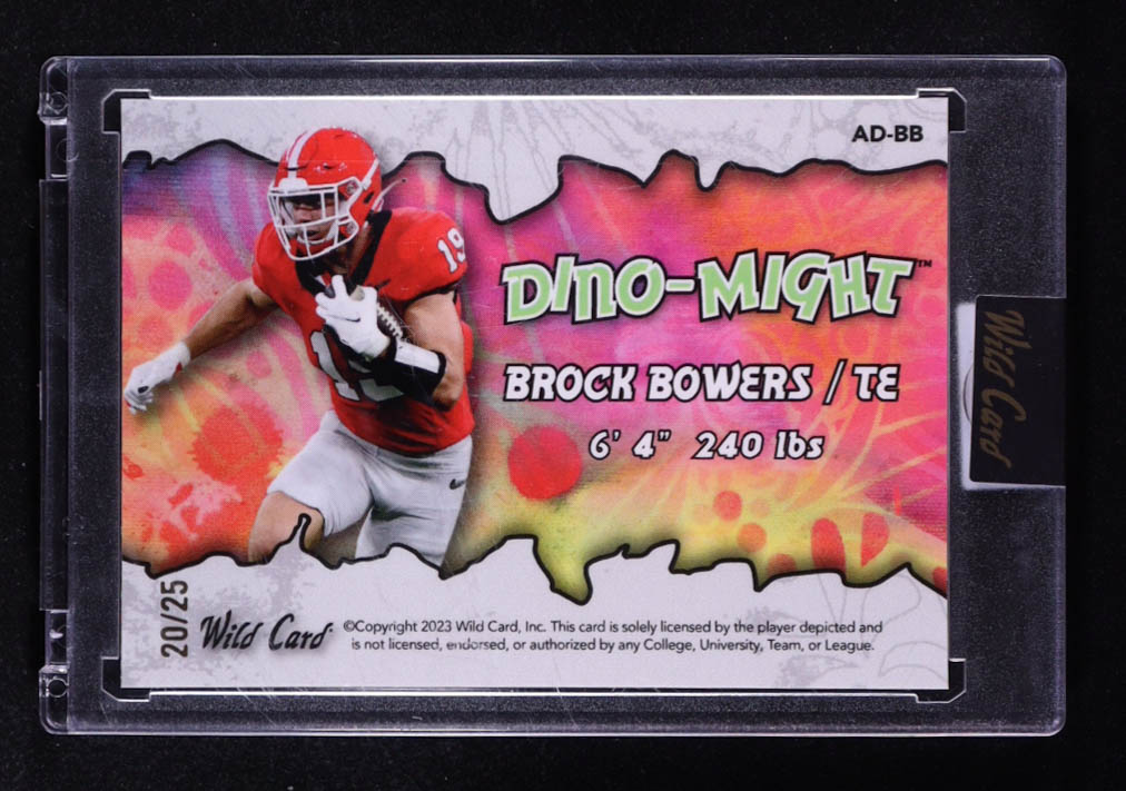 Brock Bowers 2023 Wild Card Alumination Dino-Might #AD-BB RC #20/25 at PristineAuction.com Brock Bowers 2023 Wild Card Alumination Dino-Might #AD-BB RC #20/25 at PristineAuction.com