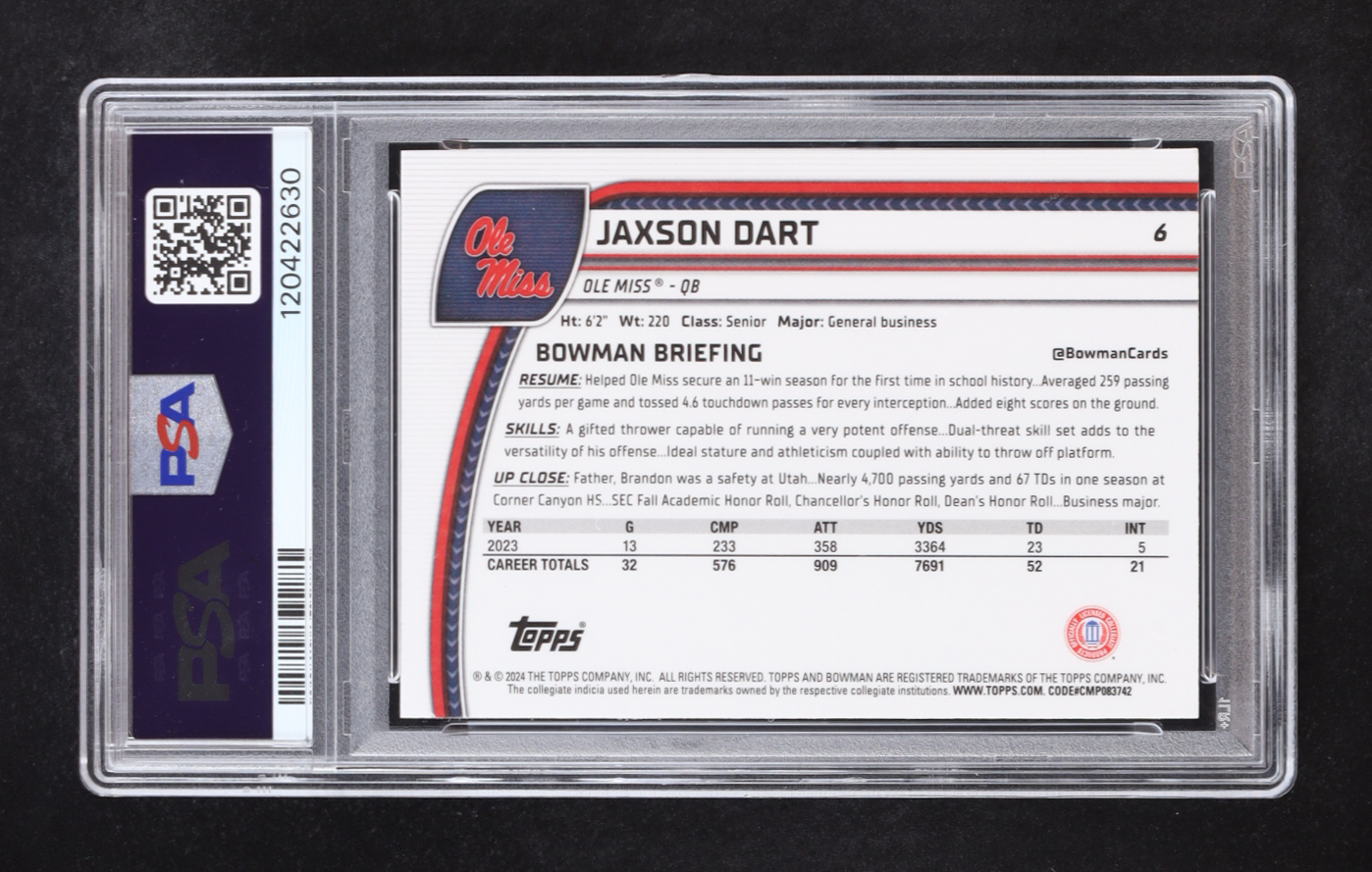Jaxson Dart 2024 Bowman Chrome University X-Fractors #6 RC (PSA 10) at PristineAuction.com Jaxson Dart 2024 Bowman Chrome University X-Fractors #6 RC (PSA 10) at PristineAuction.com