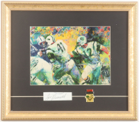 Joe Namath Signed Custom Framed Cut Display With Leroy Neiman Jets Art Print & Super Bowl III Pin (JSA) at PristineAuction.com