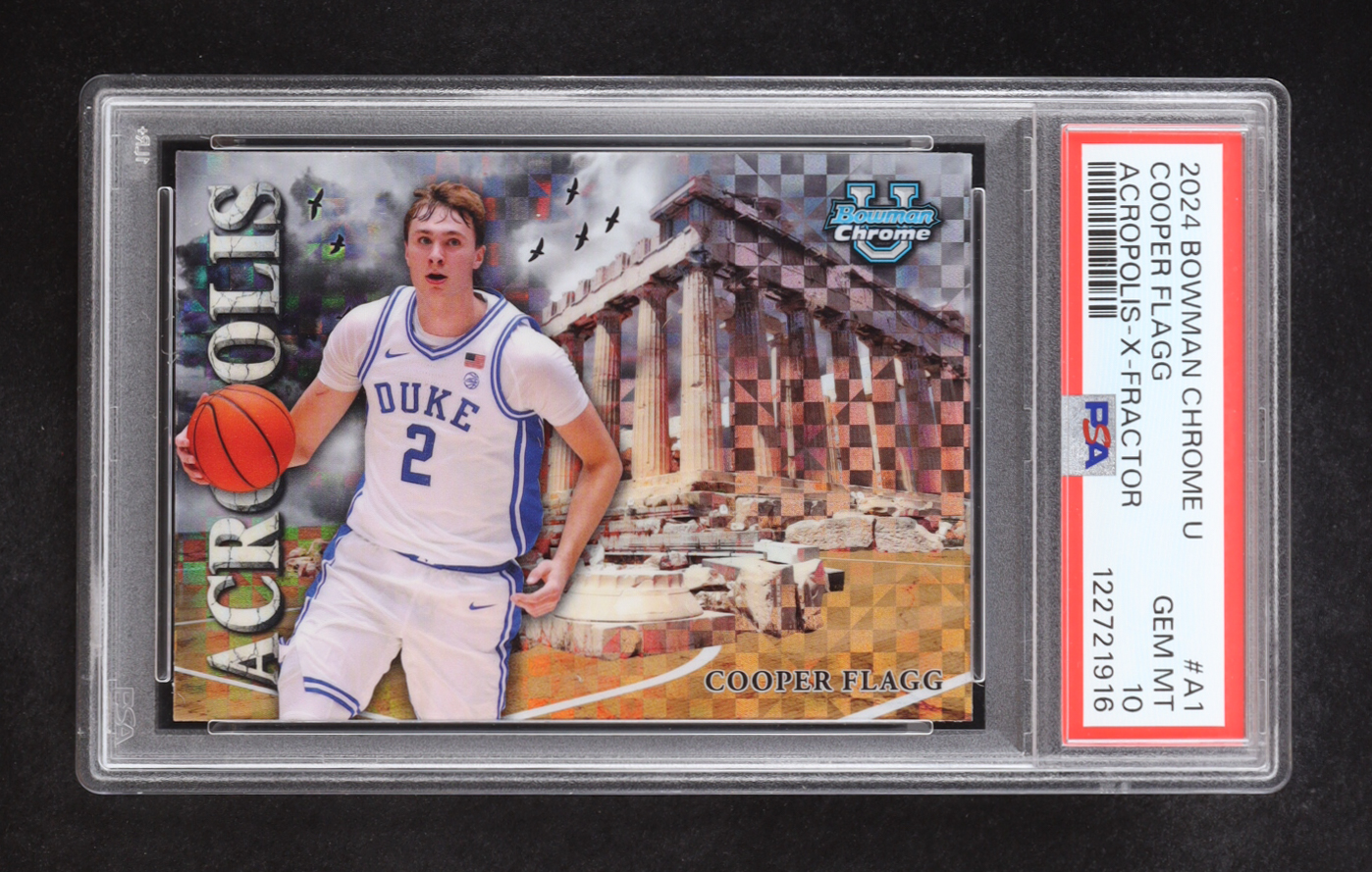 Cooper Flagg 2024-25 Bowman Chrome University Acropolis X-Fractors #A1 RC (PSA 10) at PristineAuction.com Cooper Flagg 2024-25 Bowman Chrome University Acropolis X-Fractors #A1 RC (PSA 10) at PristineAuction.com