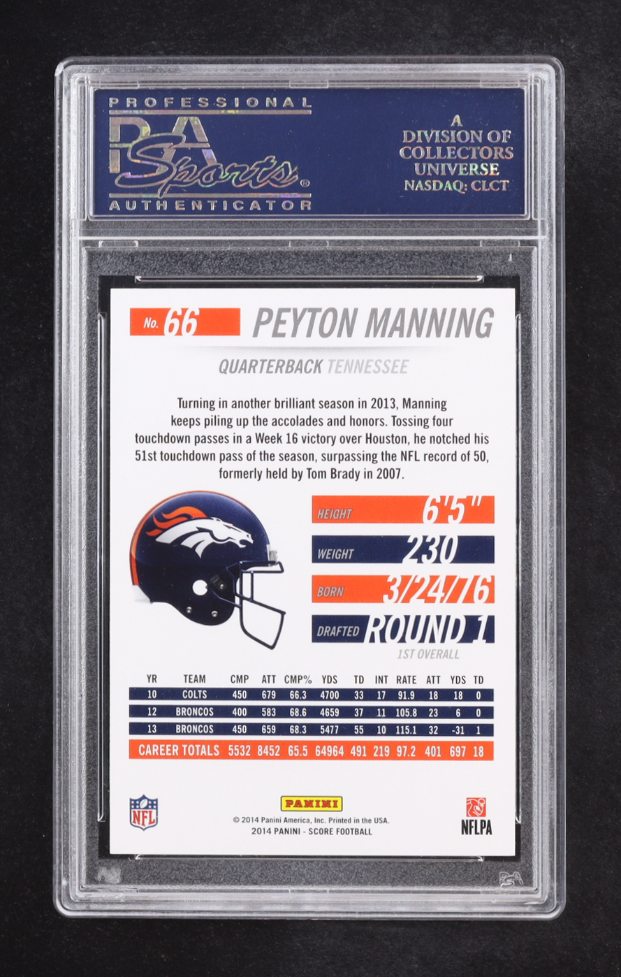 Peyton Manning 2014 Score Artist's Proof #66 #20/35 (PSA 10) at PristineAuction.com Peyton Manning 2014 Score Artist's Proof #66 #20/35 (PSA 10) at PristineAuction.com