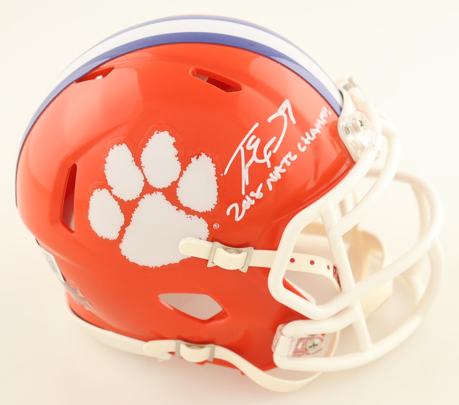 Travis Etienne Signed Clemson Tigers Speed Mini Helmet Inscribed "2018 Natl Champ!" (Beckett) at PristineAuction.com Travis Etienne Signed Clemson Tigers Speed Mini Helmet Inscribed "2018 Natl Champ!" (Beckett) at PristineAuction.com