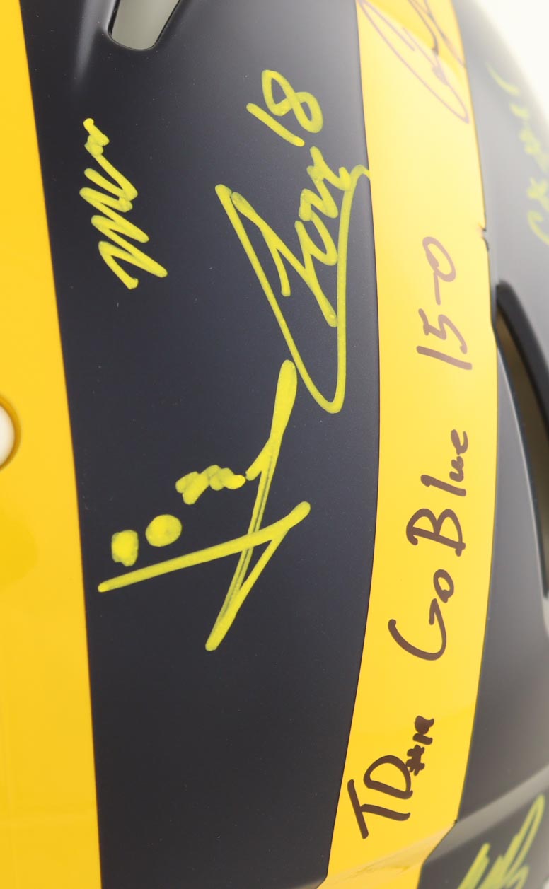 2023 Michigan Wolverines Full-Size Authentic On-Field Speed Helmet Team-Signed by (17) with J.J. McCarthy, Blake Corum, Roman Wilson, Colston Loveland Inscribed "Go Blue 15-0" & "23 Champs!" (Beckett) at PristineAuction.com 2023 Michigan Wolverines Full-Size Authentic On-Field Speed Helmet Team-Signed by (17) with J.J. McCarthy, Blake Corum, Roman Wilson, Colston Loveland Inscribed "Go Blue 15-0" & "23 Champs!" (Beckett) at PristineAuction.com