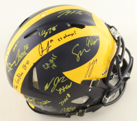 2023 Michigan Wolverines Full-Size Authentic On-Field Speed Helmet Team-Signed by (17) with J.J. McCarthy, Blake Corum, Roman Wilson, Colston Loveland Inscribed "Go Blue 15-0" & "23 Champs!" (Beckett) at PristineAuction.com