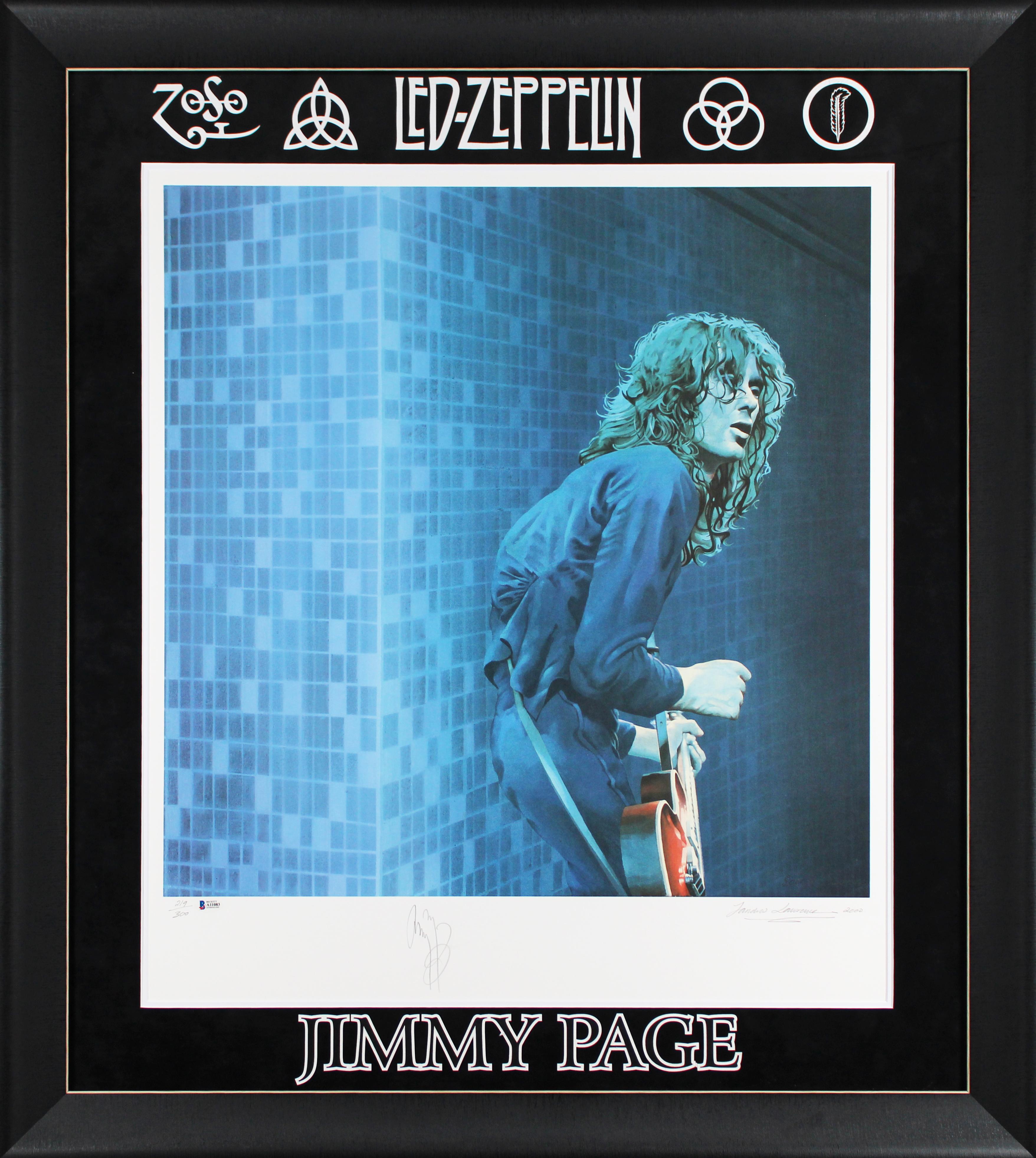 Jimmy Page Signed LE "Led Zeppelin" Custom Framed Sandra Lawrence Lithograph #219/300 (Beckett | Auto 10) at PristineAuction.com Jimmy Page Signed LE "Led Zeppelin" Custom Framed Sandra Lawrence Lithograph #219/300 (Beckett | Auto 10) at PristineAuction.com