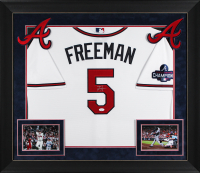 Freddie Freeman Signed Braves Custom Framed Nike Authentic Jersey with 2021 World Series Patch (JSA) at PristineAuction.com