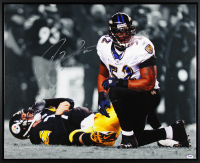Ray Lewis Signed Ravens Custom Framed Canvas (PSA) at PristineAuction.com