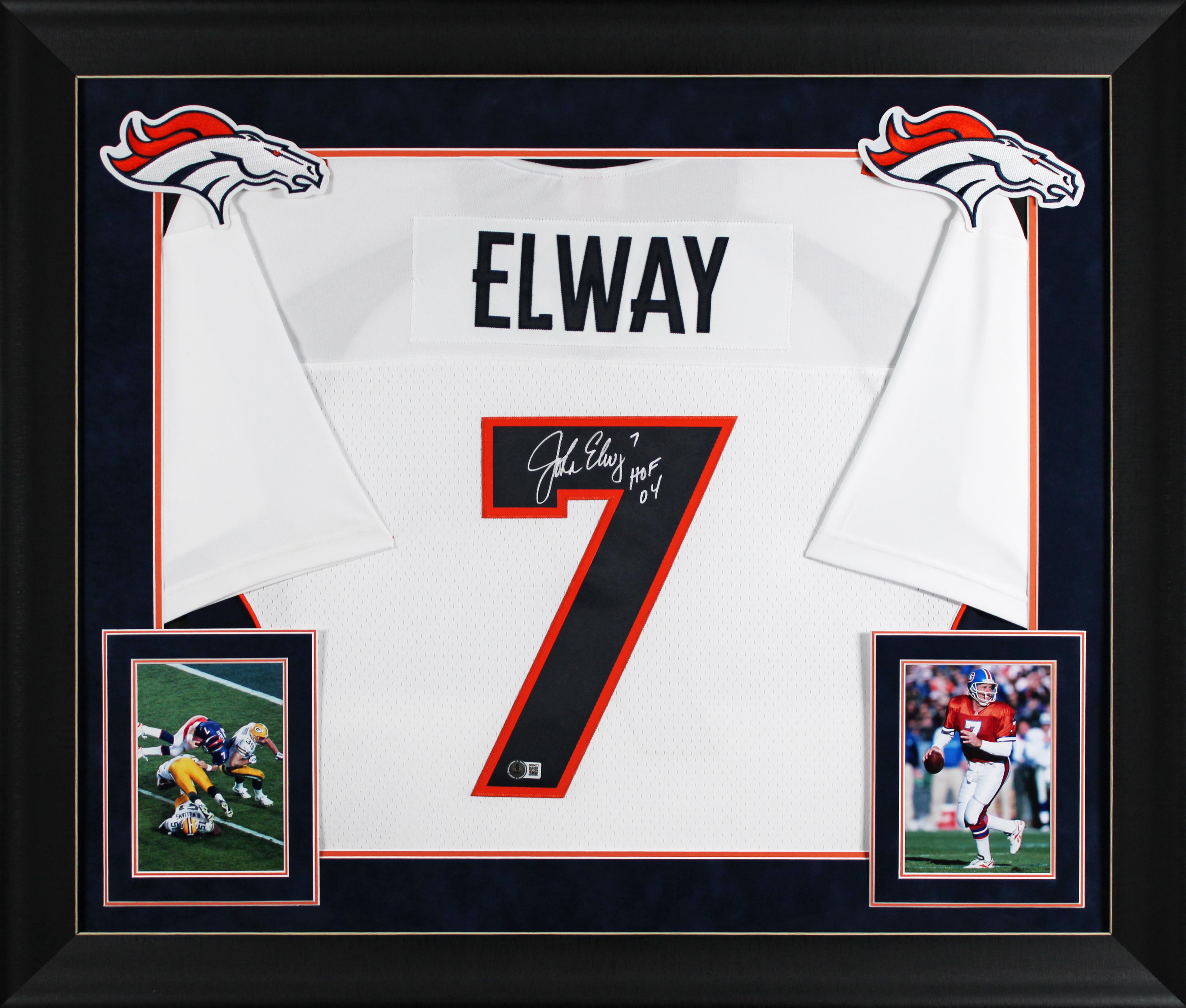 John Elway Signed Broncos Custom Framed Mitchell & Ness Authentic Jersey Inscribed "HOF 04" (Beckett) at PristineAuction.com John Elway Signed Broncos Custom Framed Mitchell & Ness Authentic Jersey Inscribed "HOF 04" (Beckett) at PristineAuction.com