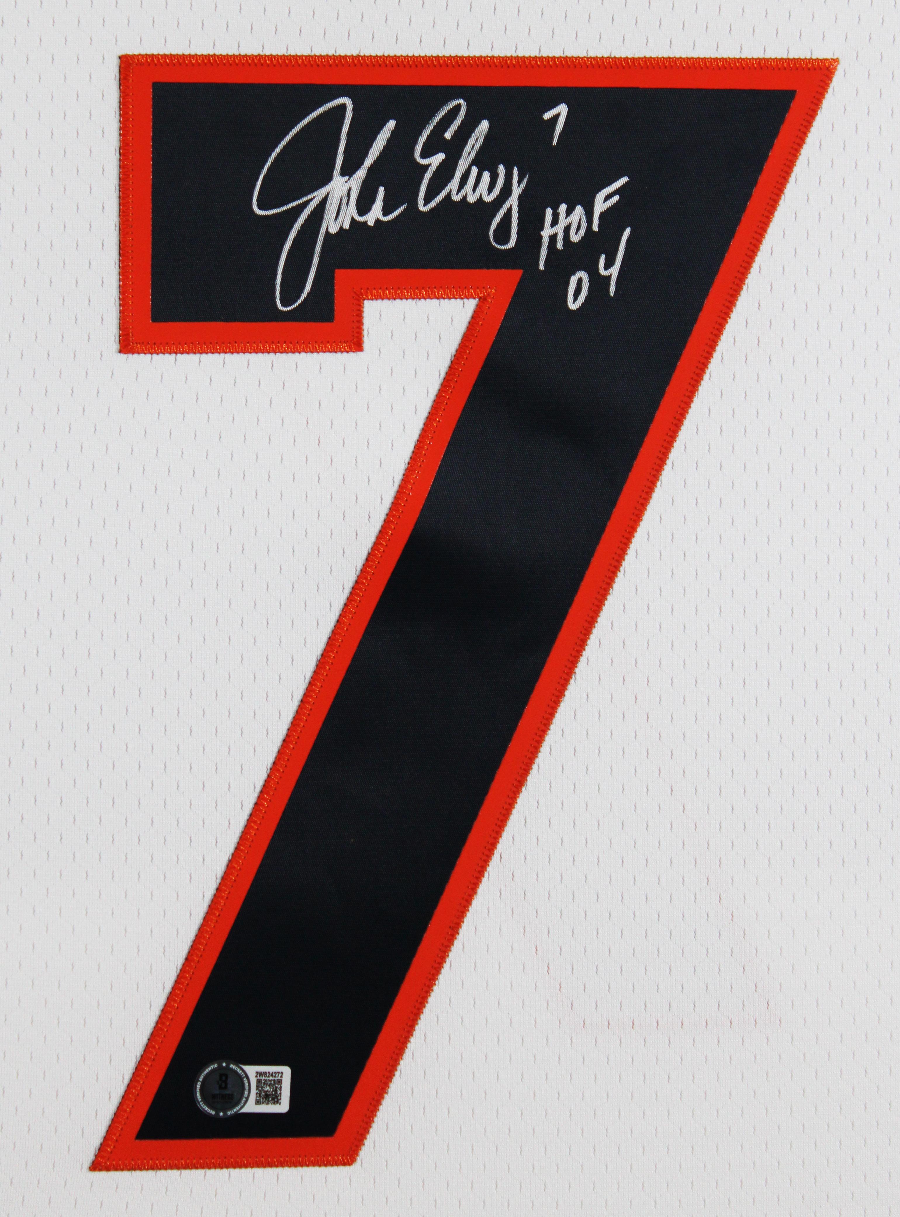 John Elway Signed Broncos Custom Framed Mitchell & Ness Authentic Jersey Inscribed "HOF 04" (Beckett) at PristineAuction.com John Elway Signed Broncos Custom Framed Mitchell & Ness Authentic Jersey Inscribed "HOF 04" (Beckett) at PristineAuction.com