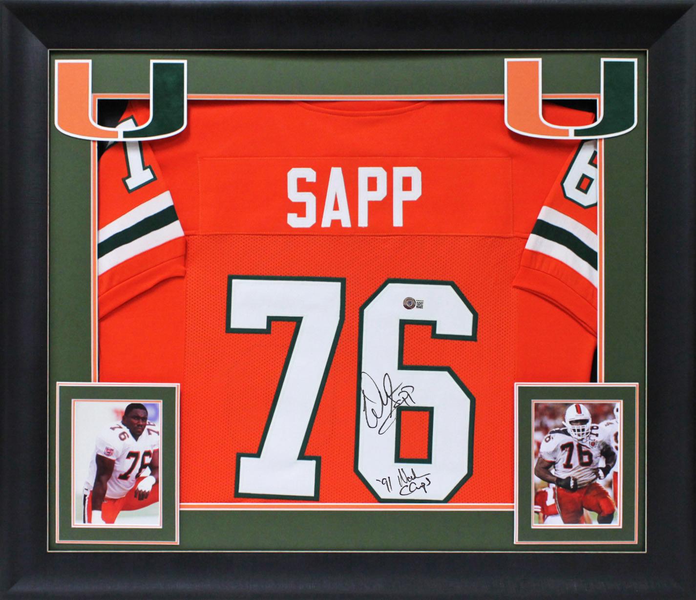 Warren Sapp Signed Custom Framed Jersey Inscribed "91 National Champs" (Beckett) at PristineAuction.com Warren Sapp Signed Custom Framed Jersey Inscribed "91 National Champs" (Beckett) at PristineAuction.com