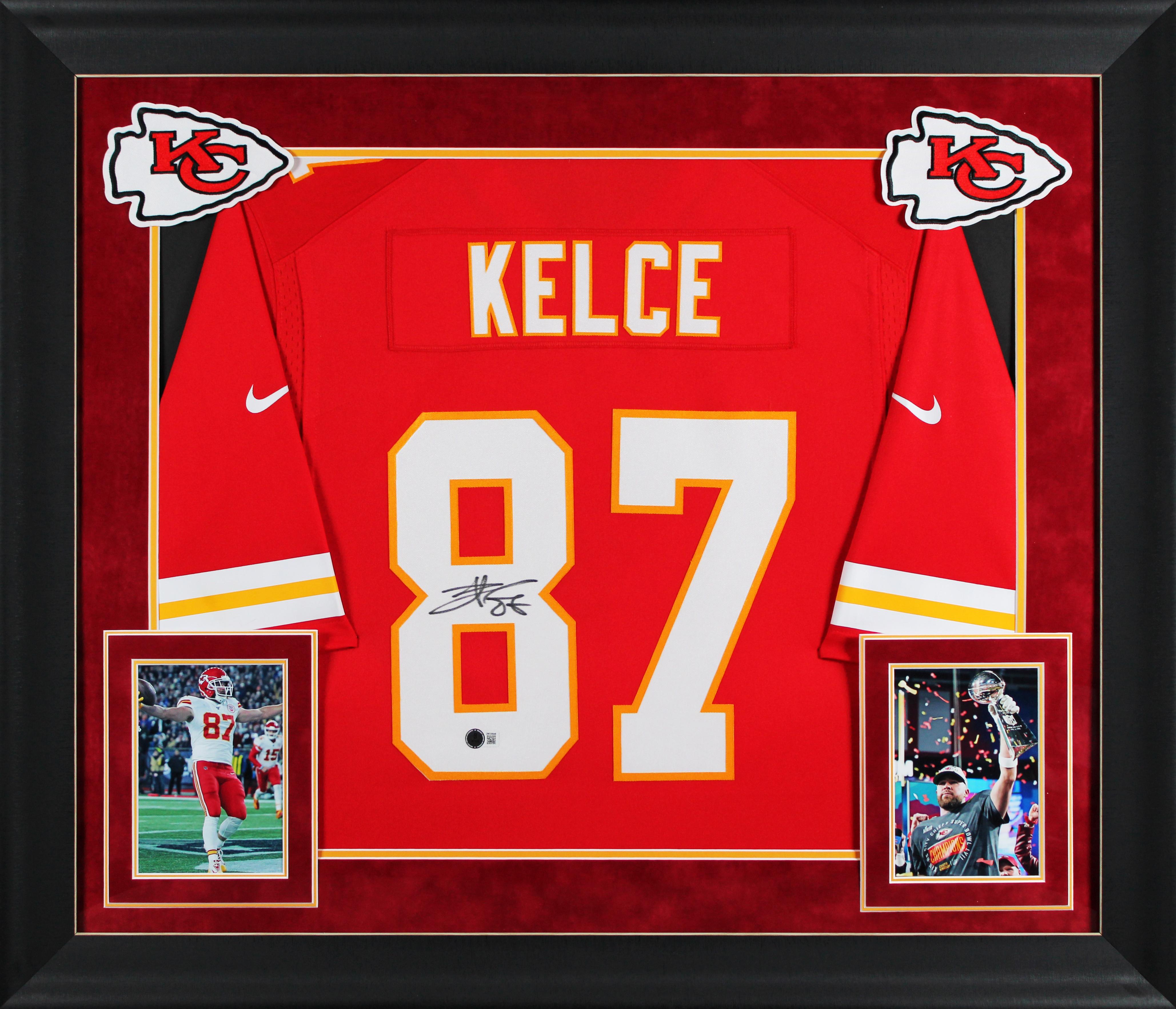 Travis Kelce Signed Chiefs Custom Framed Nike Authentic Jersey (Beckett) at PristineAuction.com Travis Kelce Signed Chiefs Custom Framed Nike Authentic Jersey (Beckett) at PristineAuction.com