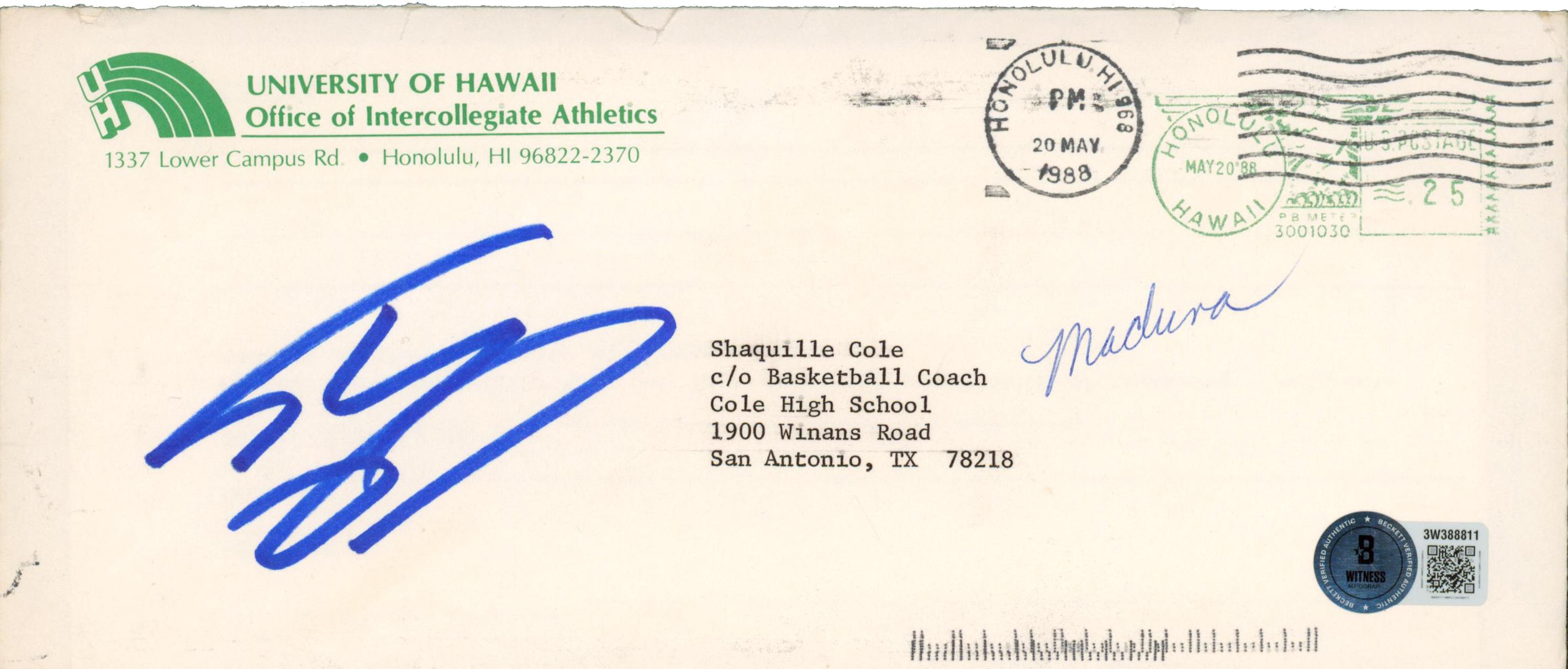 Shaquille O'Neal Signed 1988 University of Hawaii Recruitment Letter & Envelope (Beckett) at PristineAuction.com Shaquille O'Neal Signed 1988 University of Hawaii Recruitment Letter & Envelope (Beckett) at PristineAuction.com