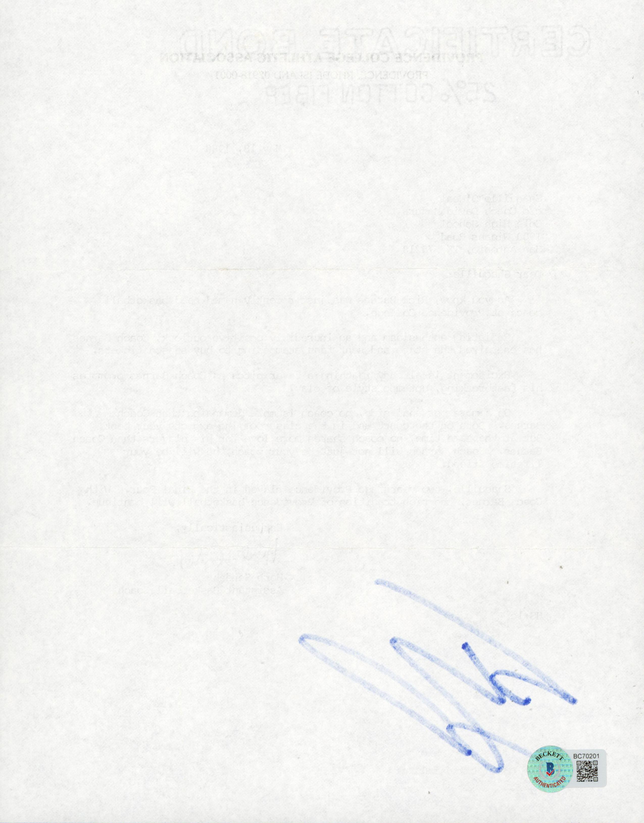 Herb Sendek & Shaquille O'Neal Signed 1988 Providence Recruitment Letter & Envelope (Beckett) at PristineAuction.com Herb Sendek & Shaquille O'Neal Signed 1988 Providence Recruitment Letter & Envelope (Beckett) at PristineAuction.com