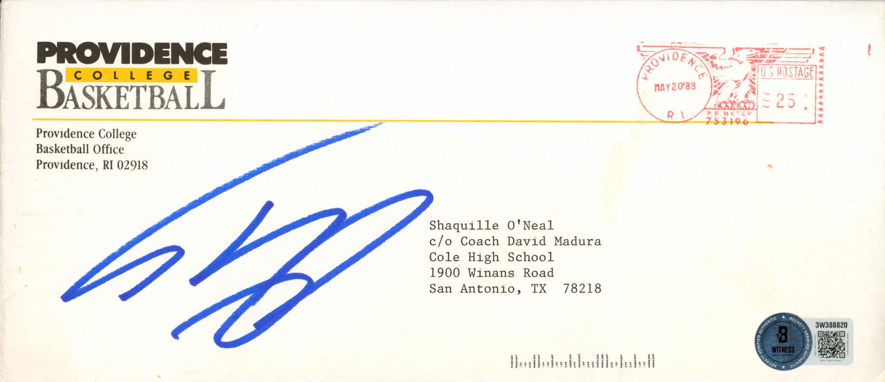 Herb Sendek & Shaquille O'Neal Signed 1988 Providence Recruitment Letter & Envelope (Beckett) at PristineAuction.com Herb Sendek & Shaquille O'Neal Signed 1988 Providence Recruitment Letter & Envelope (Beckett) at PristineAuction.com