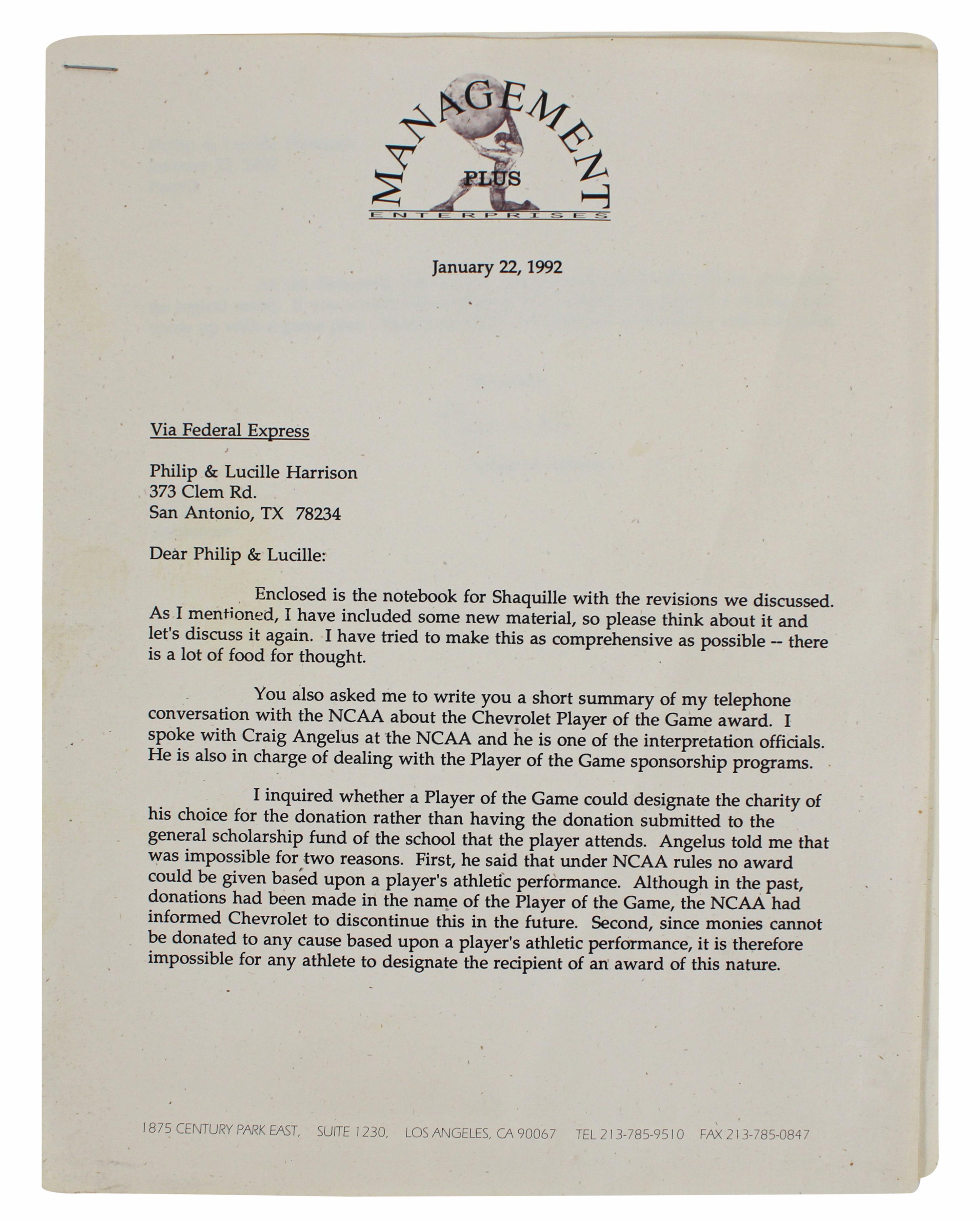 Shaquille O'Neal Signed 1988 Agency Road Map Presentation Binder Letter (Beckett) at PristineAuction.com Shaquille O'Neal Signed 1988 Agency Road Map Presentation Binder Letter (Beckett) at PristineAuction.com