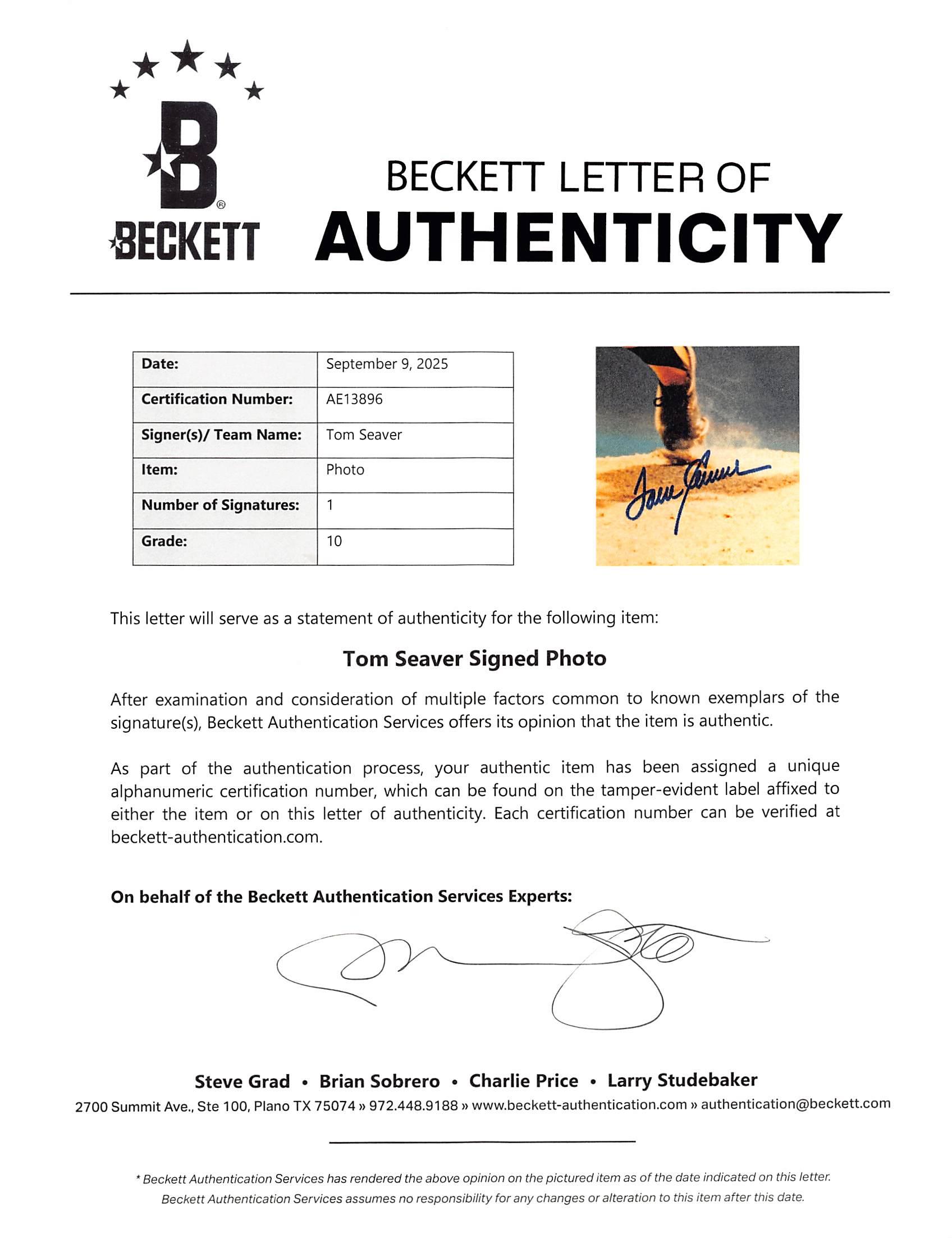 Tom Seaver Signed Mets 16x20 Photo (Beckett | Auto 10) at PristineAuction.com Tom Seaver Signed Mets 16x20 Photo (Beckett | Auto 10) at PristineAuction.com