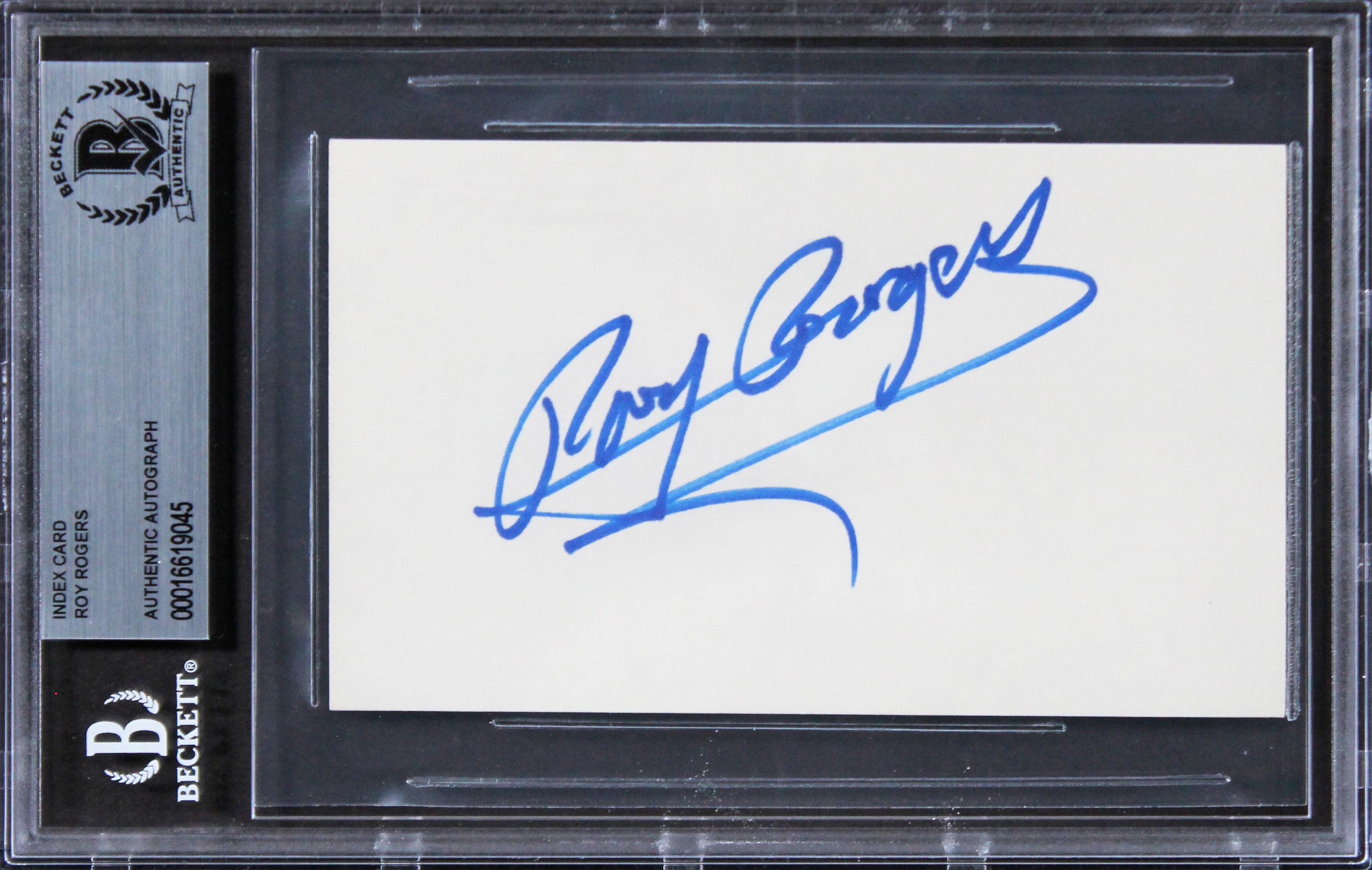 Roy Rogers Signed 3x5 Index Card (BGS) at PristineAuction.com Roy Rogers Signed 3x5 Index Card (BGS) at PristineAuction.com