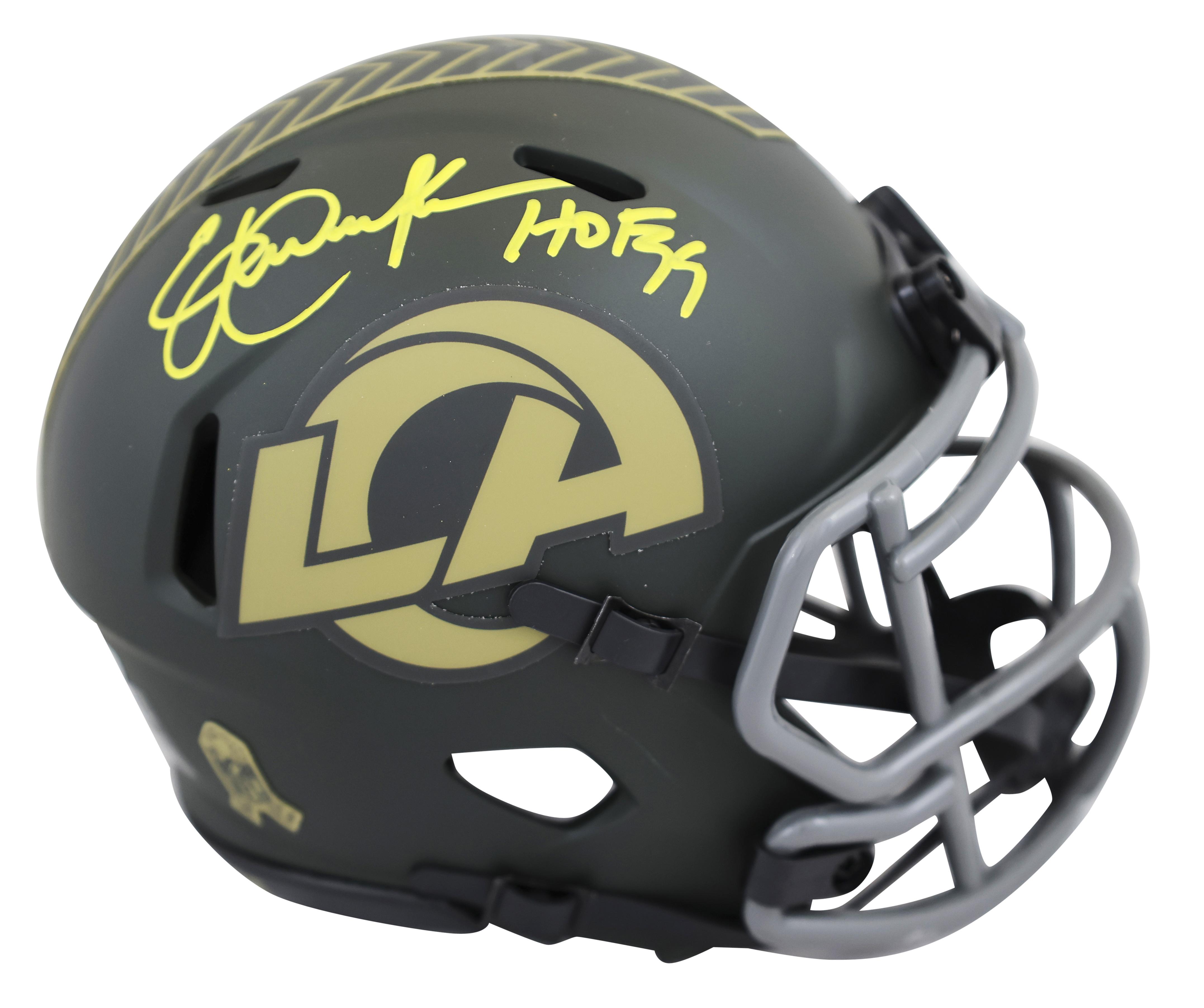 Eric Dickerson Signed Rams Salute to Service Alternate Speed Mini Helmet Inscribed "HOF 99" (Beckett) at PristineAuction.com Eric Dickerson Signed Rams Salute to Service Alternate Speed Mini Helmet Inscribed "HOF 99" (Beckett) at PristineAuction.com