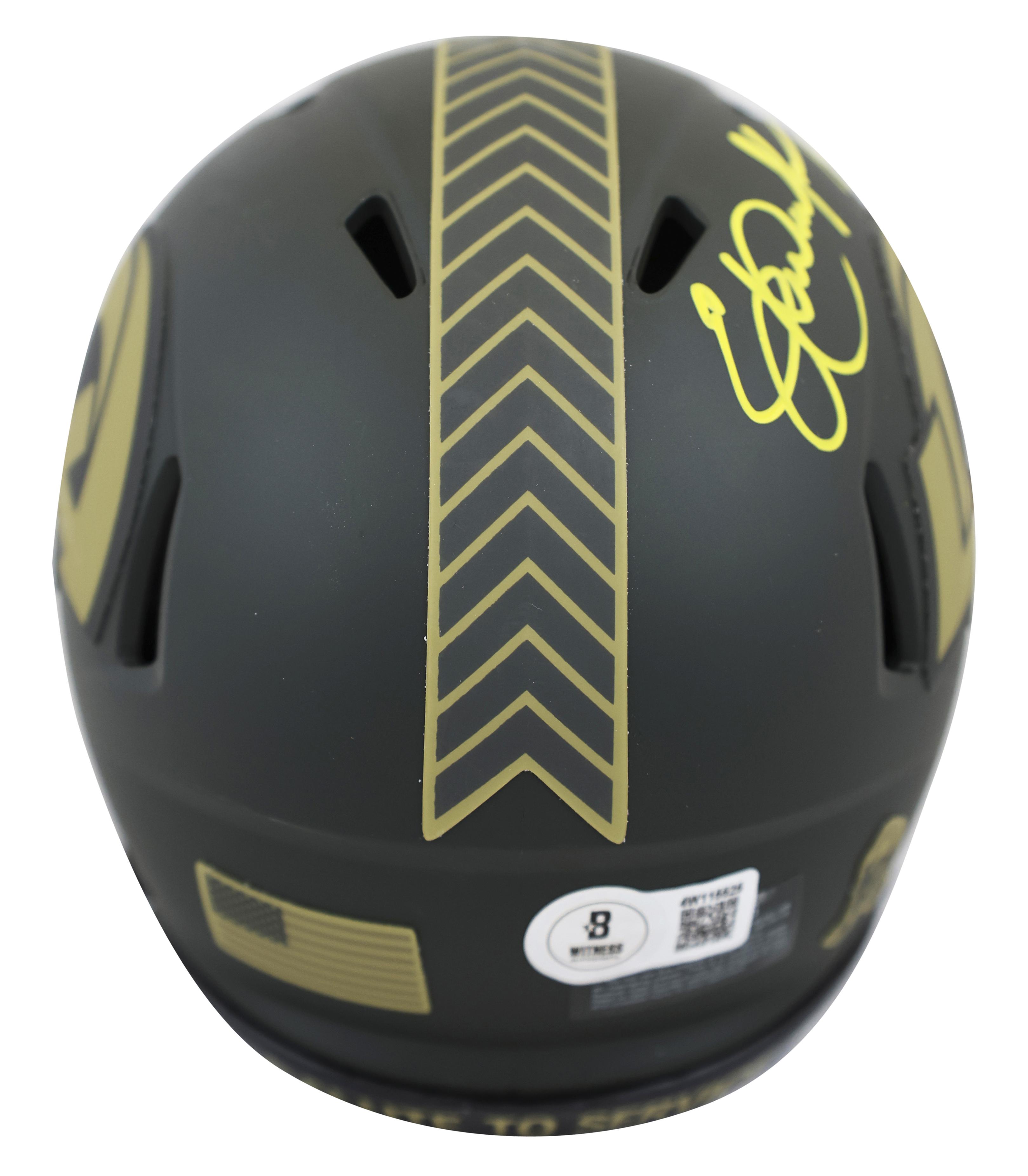 Eric Dickerson Signed Rams Salute to Service Alternate Speed Mini Helmet Inscribed "HOF 99" (Beckett) at PristineAuction.com Eric Dickerson Signed Rams Salute to Service Alternate Speed Mini Helmet Inscribed "HOF 99" (Beckett) at PristineAuction.com