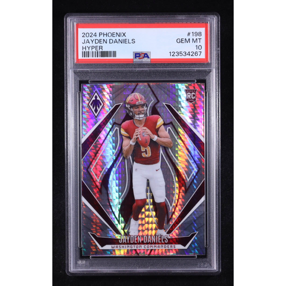 Jayden Daniels 2024 Panini Phoenix Hyper #198 RC (PSA 10) at PristineAuction.com
