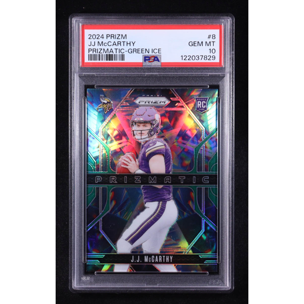 JJ McCarthy 2024 Panini Prizm Prizmatic Prizms Green #8 RC (PSA 10) at PristineAuction.com