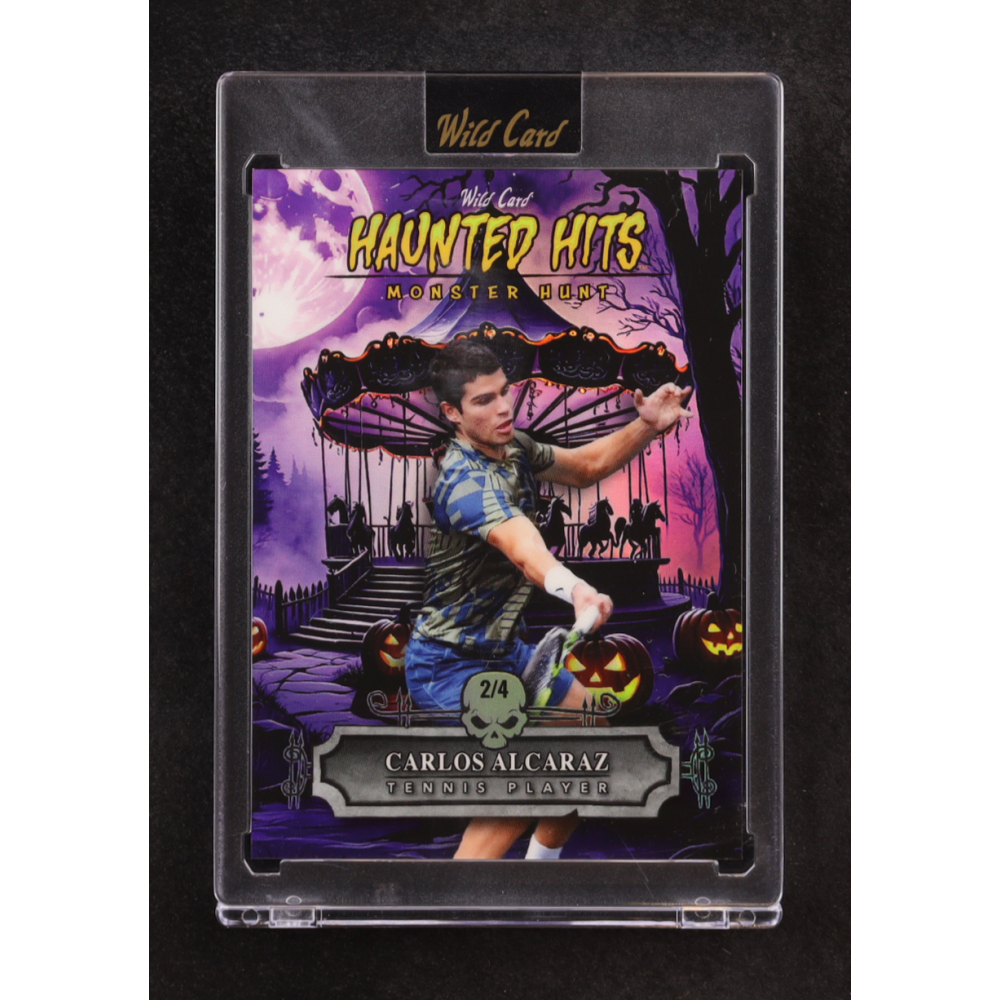 Carlos Alcaraz 2025 Wild Card Haunted Hits Monster Hunt Carousel Purple Rainbow Foil #HHCA-CA #2/4 at PristineAuction.com