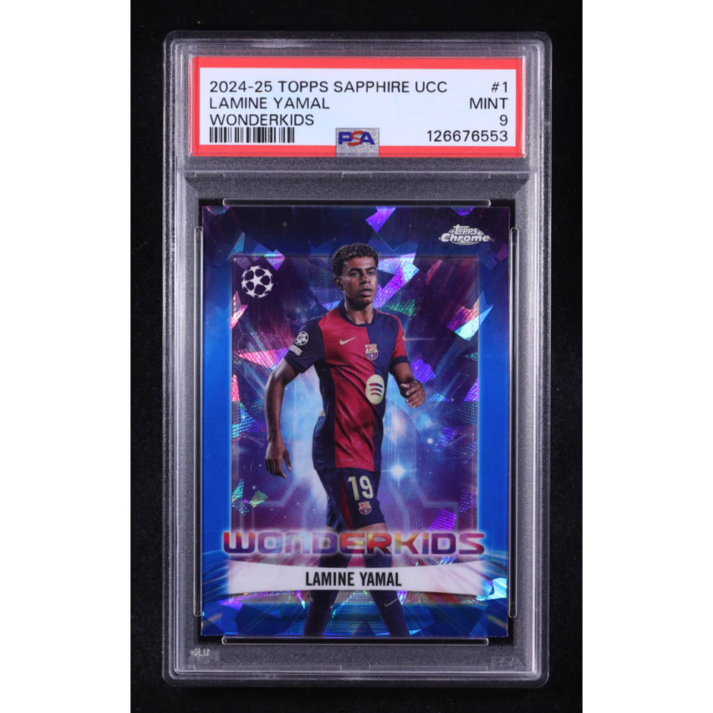 Lamine Yamal 2024-25 Topps Chrome Sapphire UEFA Club Competitions Wonderkids #WK1 (PSA 9) at PristineAuction.com
