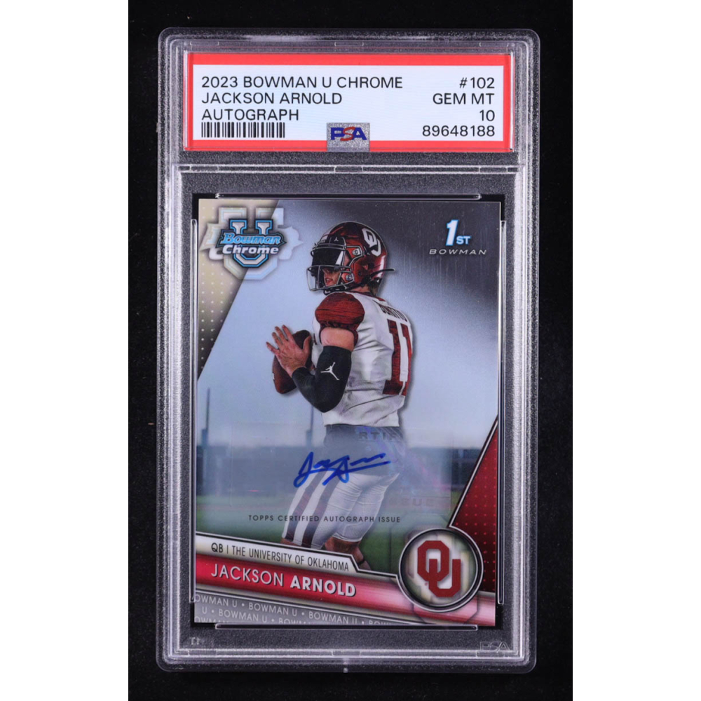Jackson Arnold 2023 Bowman Chrome University Autographs #102 RC (PSA 10) at PristineAuction.com