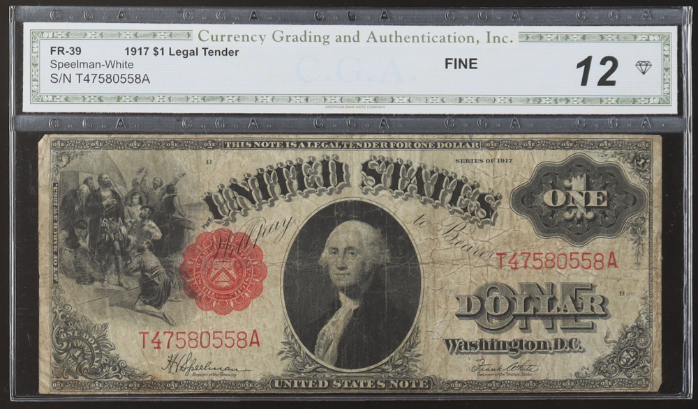 1917 $1 United States Treasury Legal Tender Note (CGA 12) at PristineAuction.com 1917 $1 United States Treasury Legal Tender Note (CGA 12) at PristineAuction.com