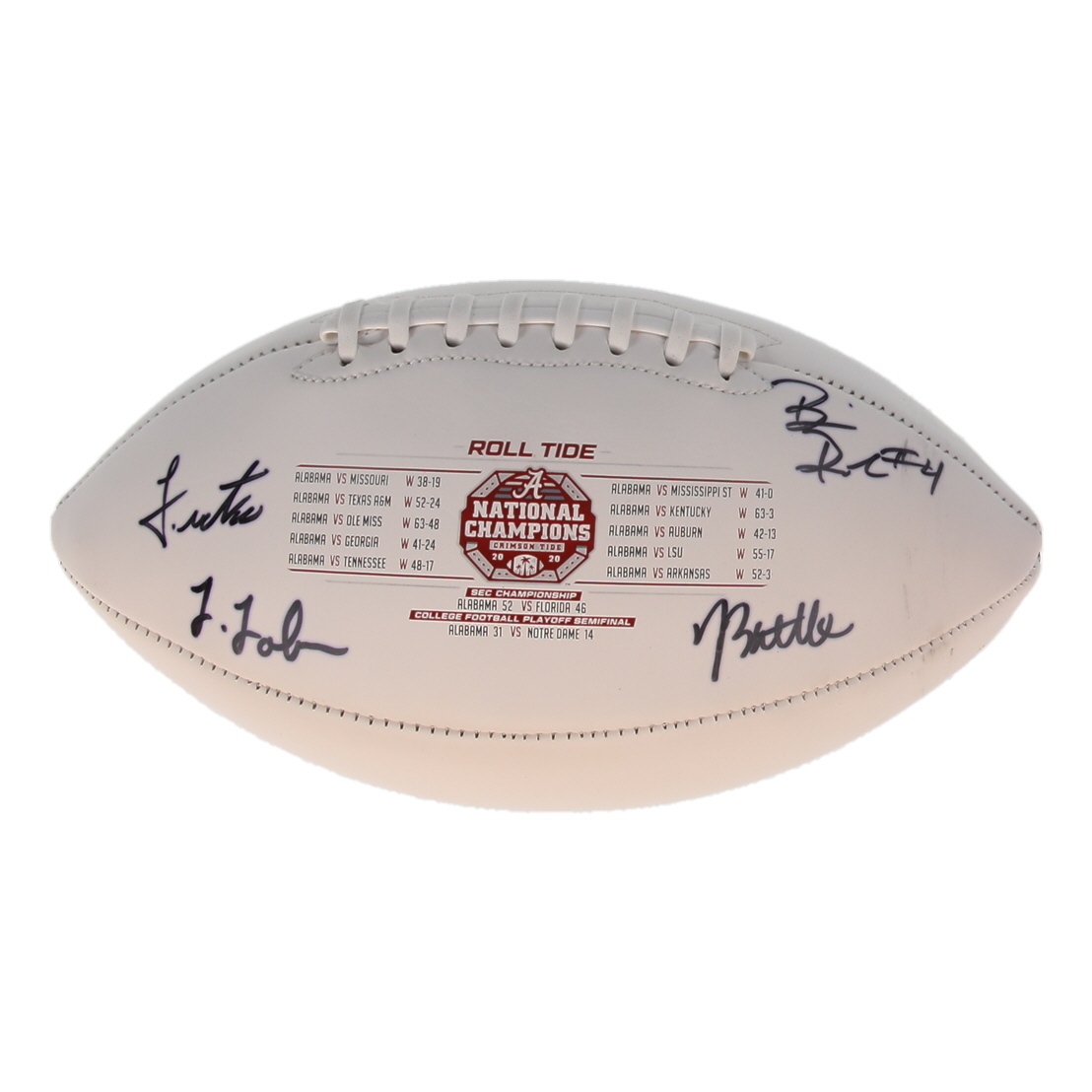 Alabama Crimson Tide 2021 National Championship Logo Football Signed By (4) with Brian Robinson, Josh Jobe, John Metchie, Jordan Battle (Fanatics) at PristineAuction.com Alabama Crimson Tide 2021 National Championship Logo Football Signed By (4) with Brian Robinson, Josh Jobe, John Metchie, Jordan Battle (Fanatics) at PristineAuction.com