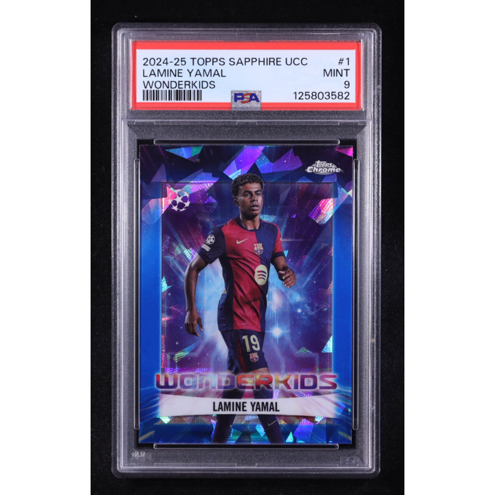 Lamine Yamal 2024-25 Topps Chrome Sapphire UEFA Club Competitions Wonderkids #WK1 (PSA 9) at PristineAuction.com