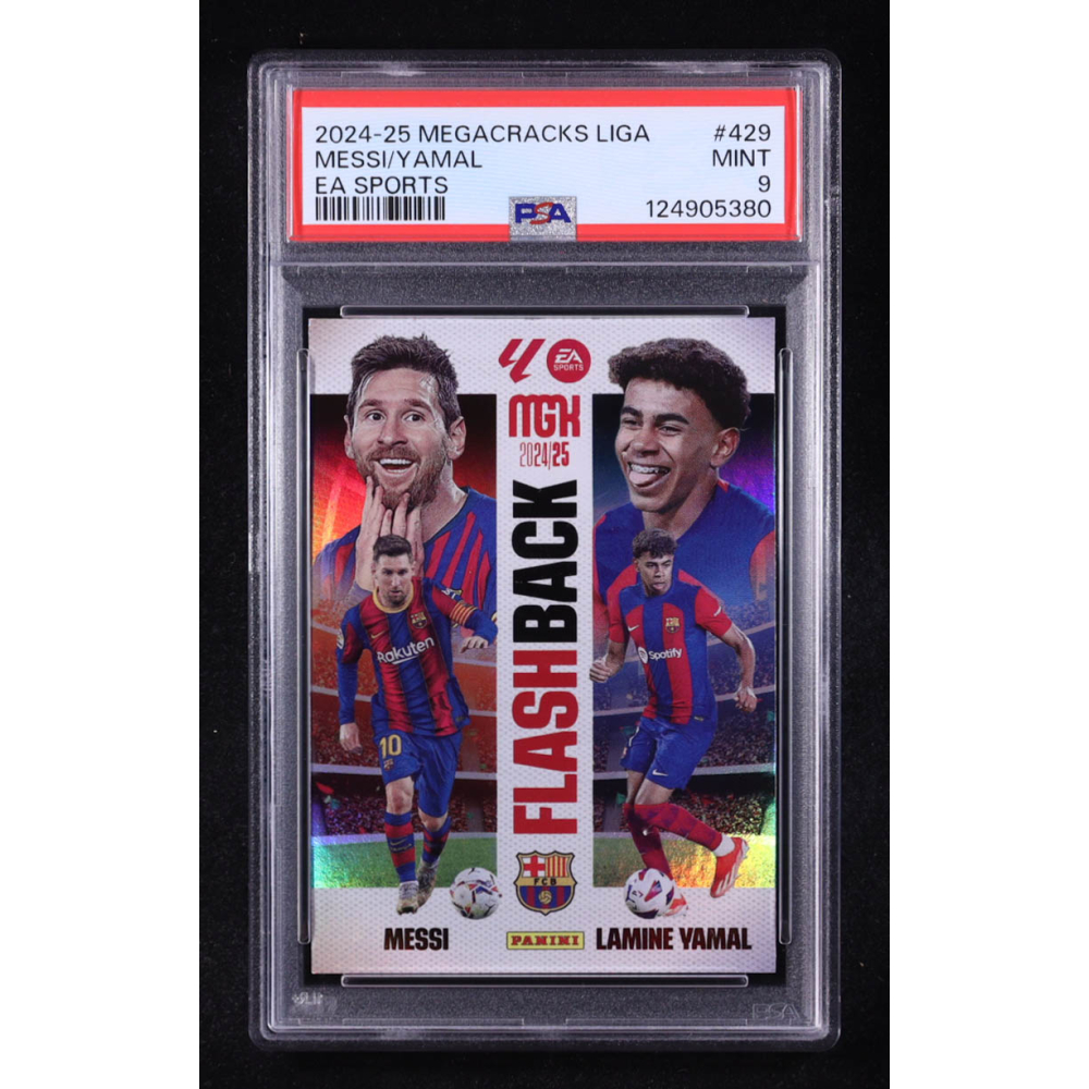 Lionel Messi / Lamine Yamal 2024-25 Panini Megacracks La Liga #429 / Flash Back (PSA 9) at PristineAuction.com