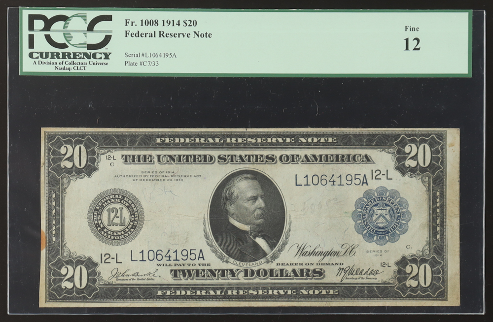 1914 $20 Twenty Dollars Blue Seal Federal Reserve Bank Note (PCGS 12) at PristineAuction.com 1914 $20 Twenty Dollars Blue Seal Federal Reserve Bank Note (PCGS 12) at PristineAuction.com