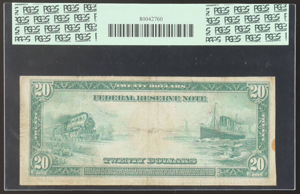 1914 $20 Twenty Dollars Blue Seal Federal Reserve Bank Note (PCGS 12) at PristineAuction.com 1914 $20 Twenty Dollars Blue Seal Federal Reserve Bank Note (PCGS 12) at PristineAuction.com