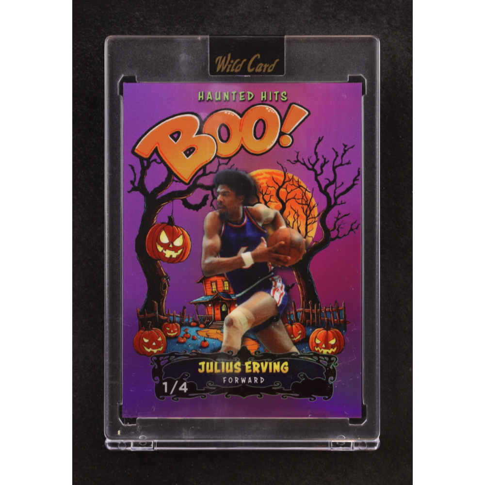 Julius Erving 2025 Wild Card Haunted Hits Monster Hunt BOO! Purple Rainbow Foil #P2HHBOO-JE #1/4 at PristineAuction.com