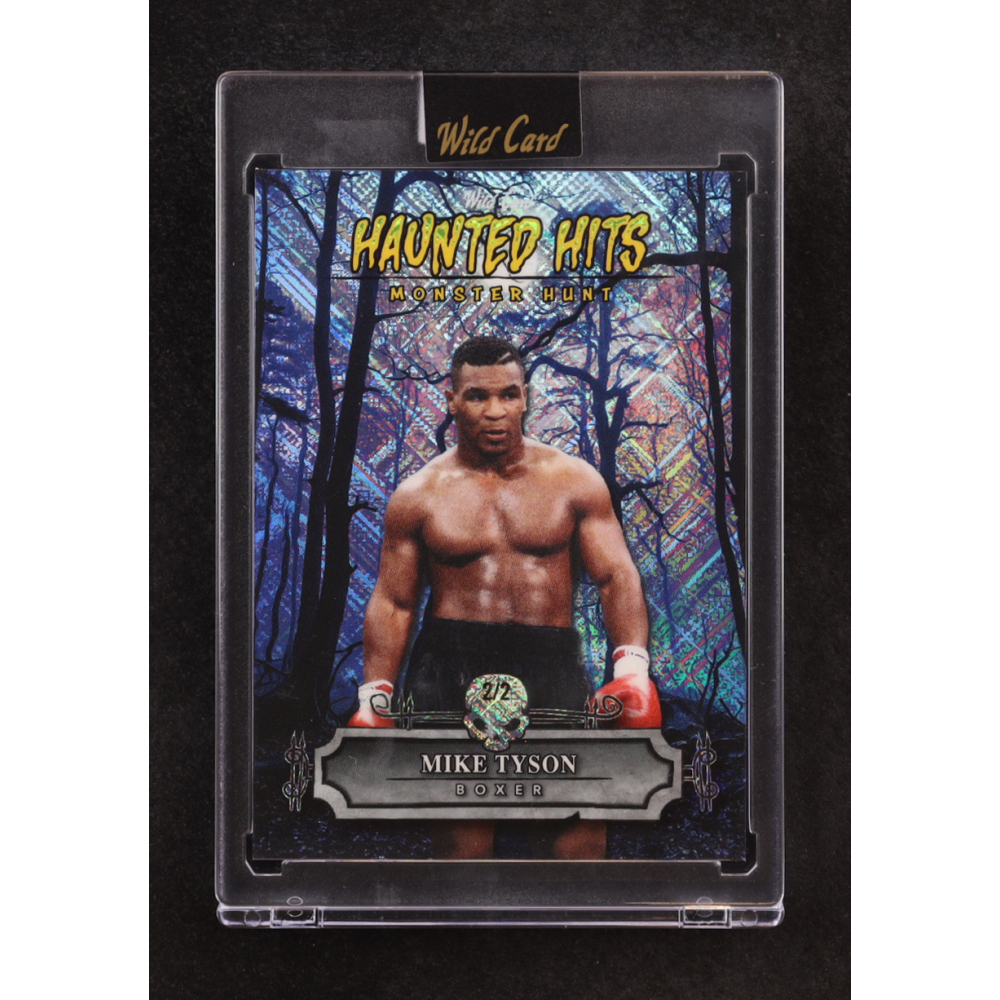 Mike Tyson 2025 Wild Card Haunted Hits Monster Hunt Woods Blue Cross Hatch Foil #HHW-MT #2/2 at PristineAuction.com