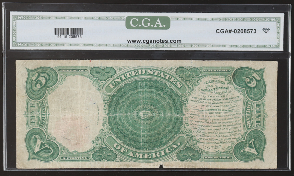 1907 United States Legal Tender $5 Five Note (CGA 15) at PristineAuction.com 1907 United States Legal Tender $5 Five Note (CGA 15) at PristineAuction.com