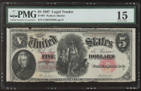 1907 United States Legal Tender $5 Five Note (PMG 15) at PristineAuction.com