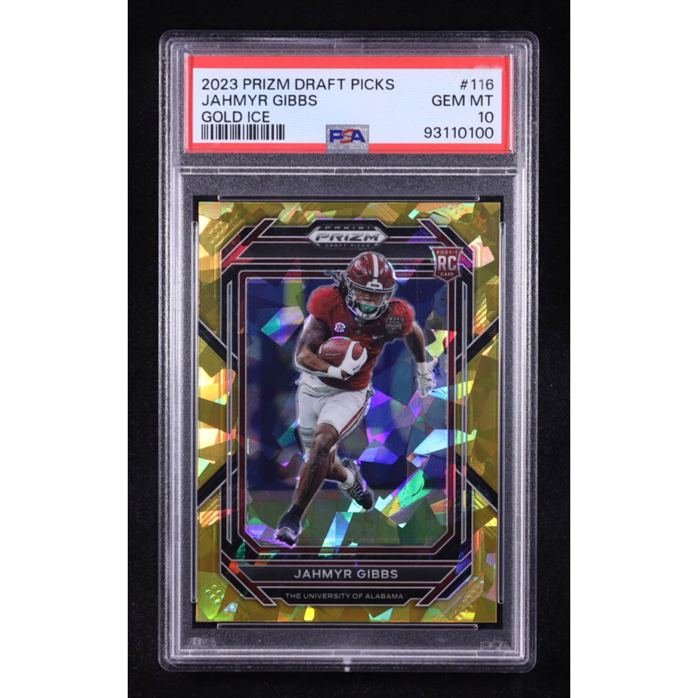 Jahmyr Gibbs 2023 Panini Prizm Draft Picks Prizms Gold Ice #116 RC (PSA 10) at PristineAuction.com