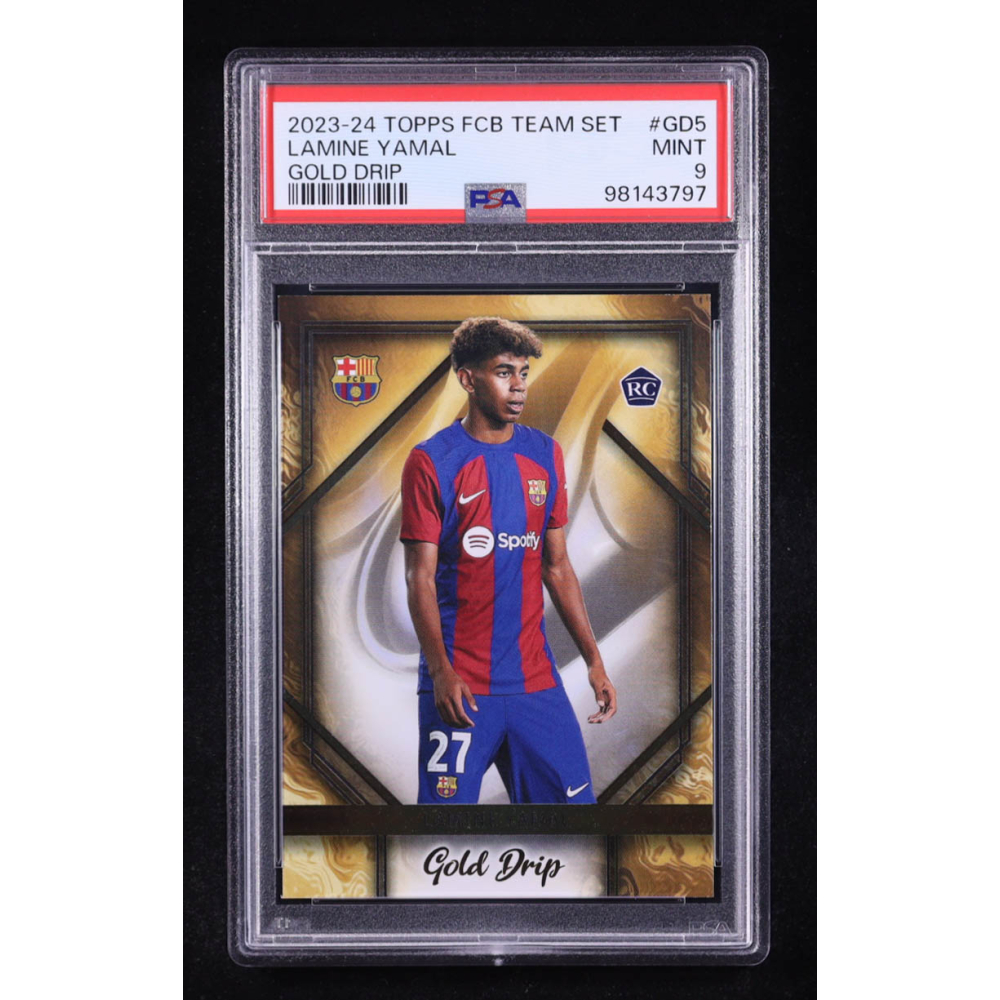 Lamine Yamal 2023-24 FC Barcelona Topps Team Set Gold Drip Icy Foil #GD5 RC (PSA 9) at PristineAuction.com