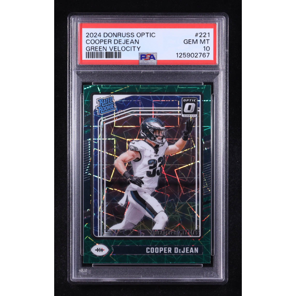 Cooper DeJean 2024 Donruss Optic Green Velocity #221 RR RC (PSA 10) at PristineAuction.com