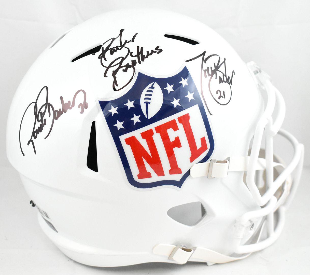 Tiki Barber & Ronde Barber Signed NFL Shield Full-Size Authentic On-Field Speed Helmet Inscribed "Barber Brothers" (Beckett) at PristineAuction.com Tiki Barber & Ronde Barber Signed NFL Shield Full-Size Authentic On-Field Speed Helmet Inscribed "Barber Brothers" (Beckett) at PristineAuction.com