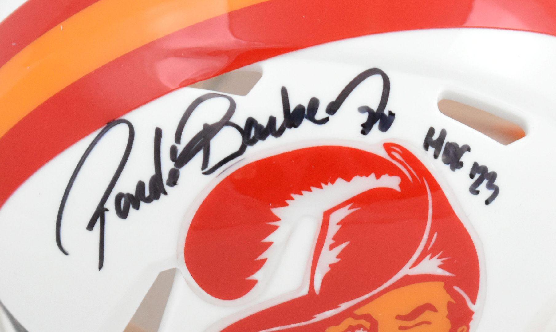 Ronde Barber Signed Buccaneers Throwback Alternate Speed Mini Helmet Inscribed "HOF 23" (Beckett) at PristineAuction.com Ronde Barber Signed Buccaneers Throwback Alternate Speed Mini Helmet Inscribed "HOF 23" (Beckett) at PristineAuction.com