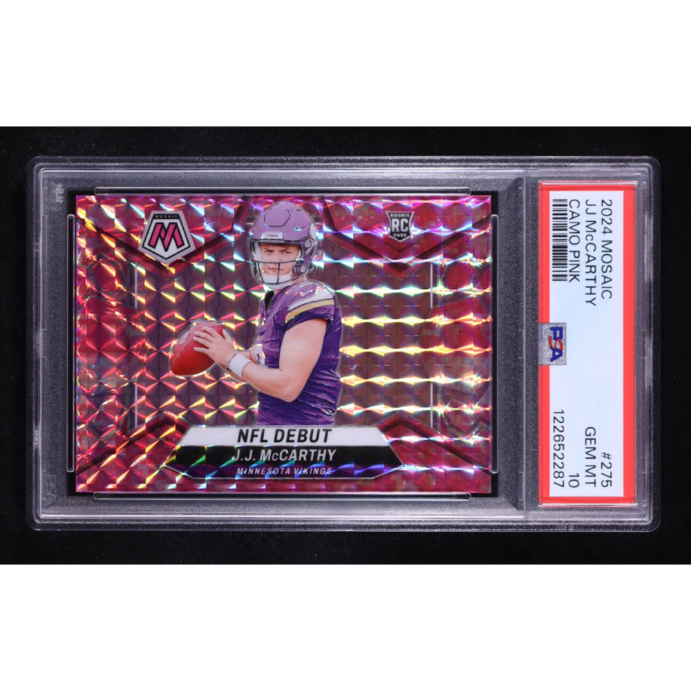 JJ McCarthy 2024 Panini Mosaic Mosaic Camo Pink #275 DEB RC (PSA 10) at PristineAuction.com