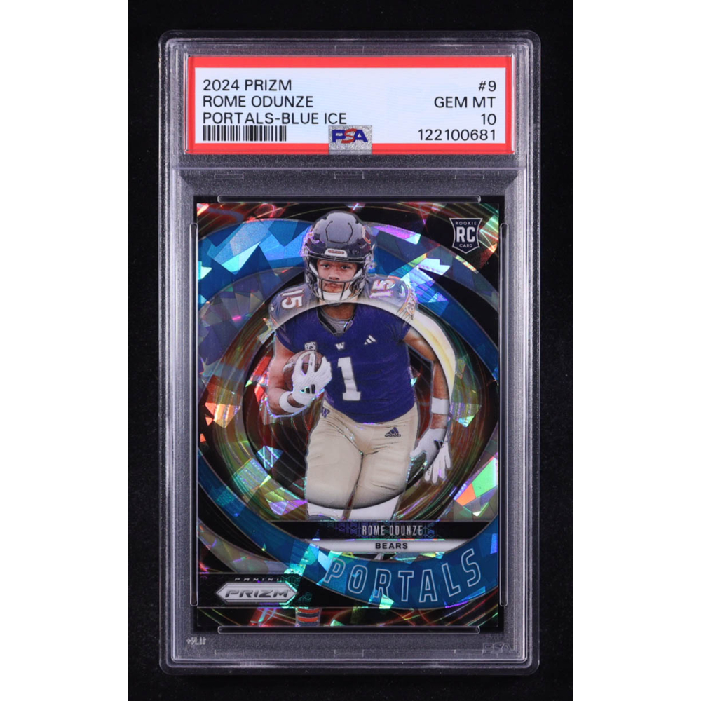 Rome Odunze 2024 Panini Prizm Portals Prizms Blue Ice #9 RC #64/99 (PSA 10) at PristineAuction.com