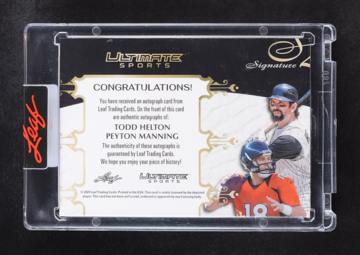 Todd Helton / Peyton Manning 2024 Leaf Ultimate Sports Signature Dual Autographs #3/3 at PristineAuction.com Todd Helton / Peyton Manning 2024 Leaf Ultimate Sports Signature Dual Autographs #3/3 at PristineAuction.com
